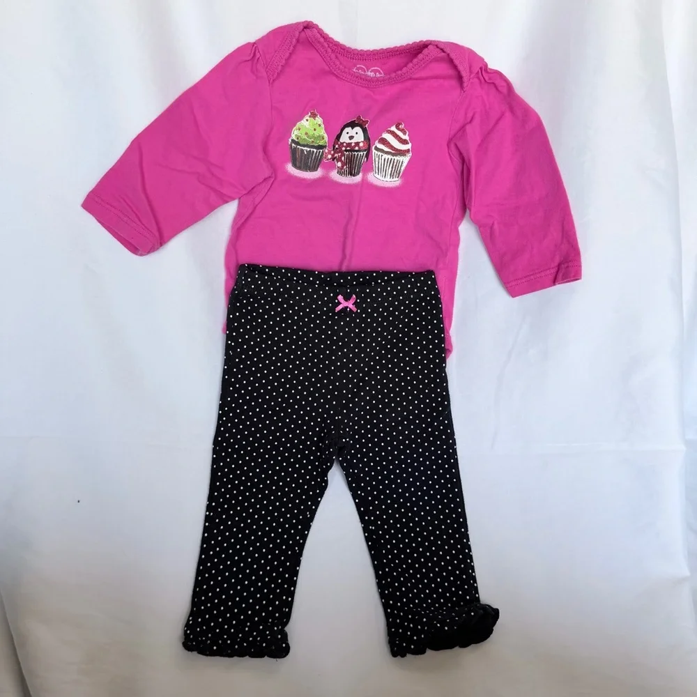 The Children's Place Pink Cupcake Top with Black Polka Dot Pants - Picture 2 of 5